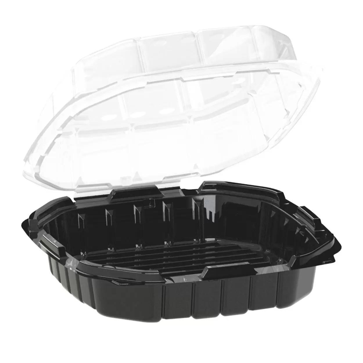 9.48" x 9.06" x 3.06" Crisp Food Technologies® Hinged Lid Container-Black Base with Clear Lid