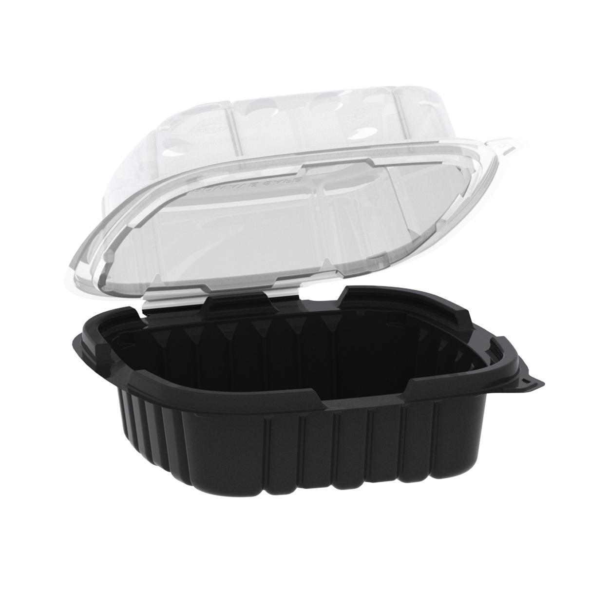 6.59" x 6.41" x 3.11" Crisp Food Technologies® Hinged Lid Container-Black Base with Clear Lid