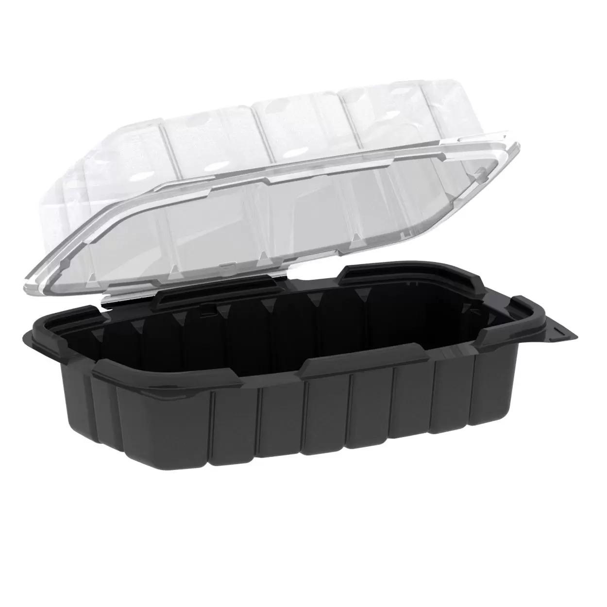 9.55" x 6.65" x 3.68" Crisp Food Technologies® Hinged Lid Container-Black Base with Clear Lid